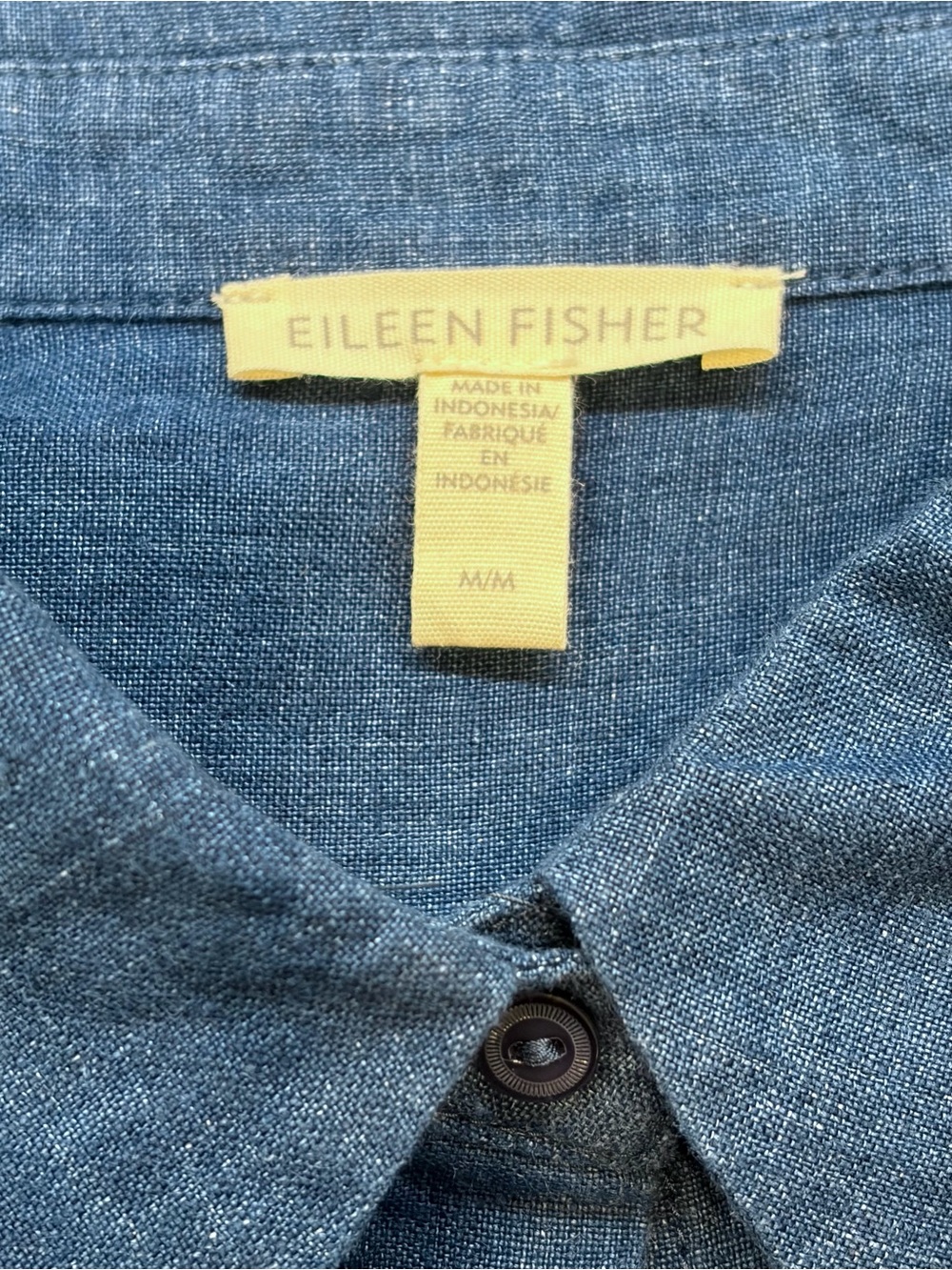 Eileen Fisher Washed Organic Linen Délavé Classic Collar Shirt in Blue - Picture 9 of 11